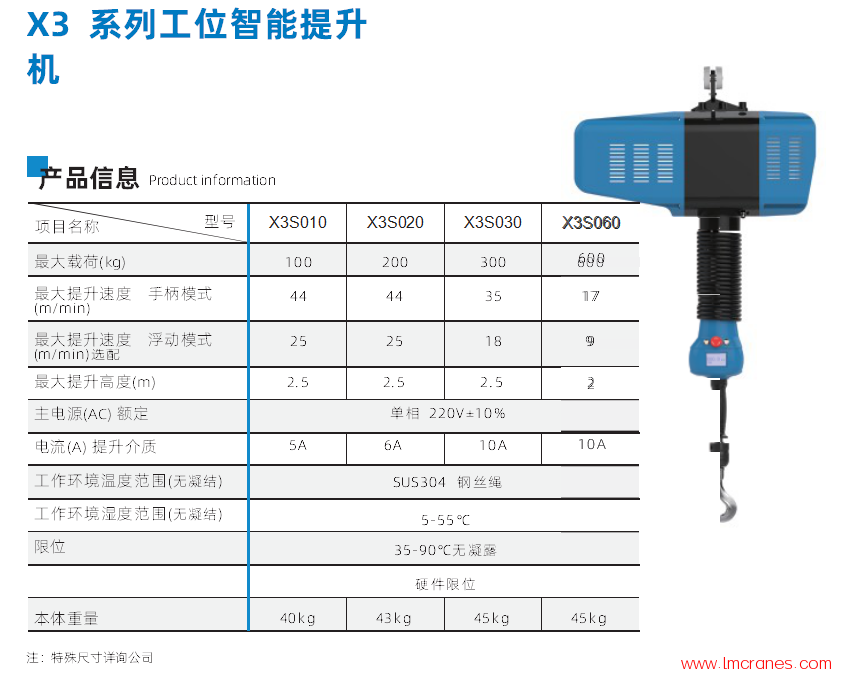 智能环链电动葫芦技术参数
